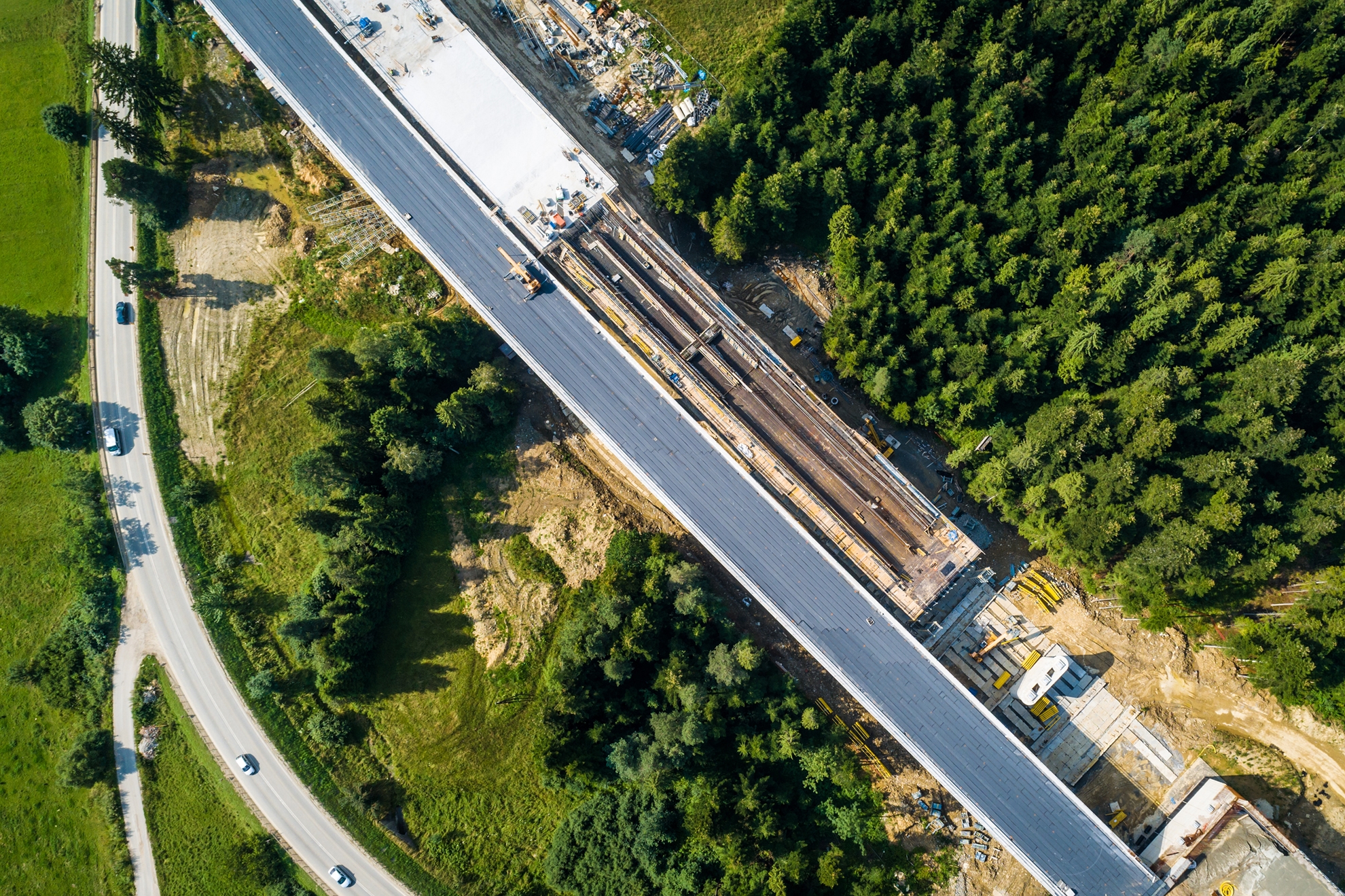 Aerial view of a road construction site.